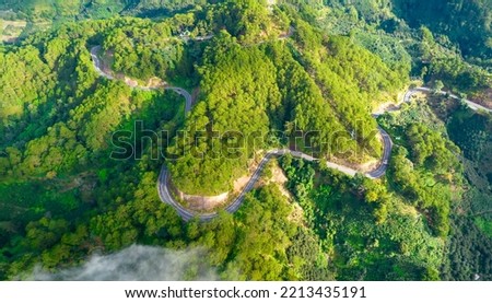 Dran pass seen from above is beautiful and majestic. This is the most beautiful and dangerous pass in Da Lat of Vietnam Royalty-Free Stock Photo #2213435191