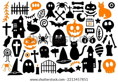 Halloween elements collection doodle illustration vector. 