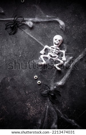Funny halloween background with spiders and skeletons
