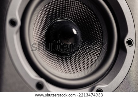 Hifi audio speaker close up Royalty-Free Stock Photo #2213474933