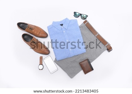 Men's fashion clothing and accessories on white background ,flat lay,