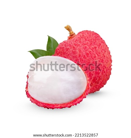 Fresh lychee with leaves isolated on white background Royalty-Free Stock Photo #2213522857