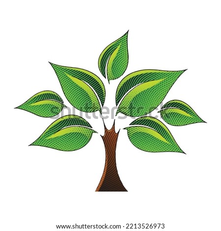 Illustration of Scratchboard Engraved Tree with Colorful Fill isolated on a White Background