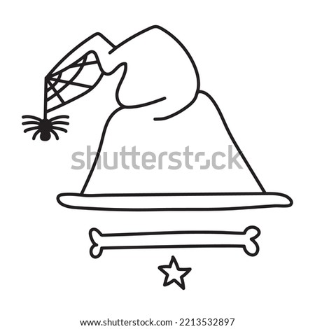 Happy Halloween witch hat, bone and star vector illustration