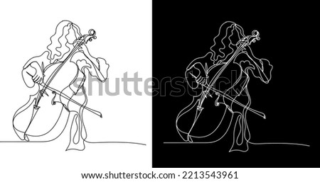 continuous line of women playing the cello.line drawing of women playing the cello.line art of performing cello music Royalty-Free Stock Photo #2213543961