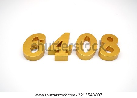   Number 6408 is made of gold-painted teak, 1 centimeter thick, placed on a white background to visualize it in 3D.                                 