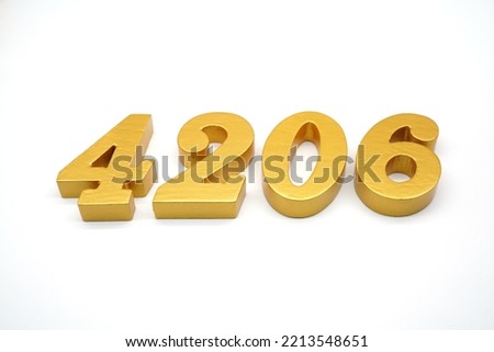   Number 4206 is made of gold-painted teak, 1 centimeter thick, placed on a white background to visualize it in 3D.                                   