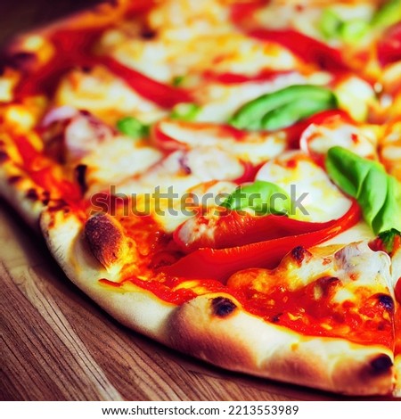 Delicious Pizza with peppers, tomatoes, mozzarella and basil