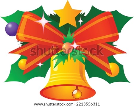 christmas Jingle bell with red ribbon bow on a white background. Vector illustration