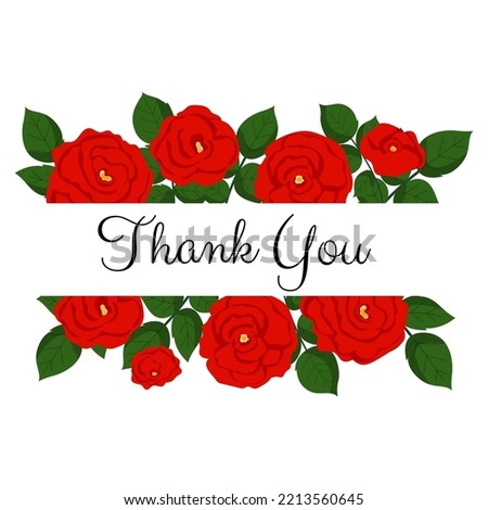 Wedding elegant vector floral invitation template card with text thank you. Garden red roses flowers with leaves on white background.