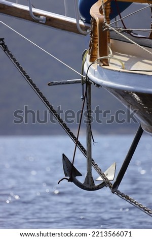 detail of a sailing boat. fishing boat preparing to anchor.