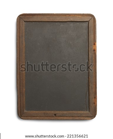 Antique Black Board with Slate and Worn Sides Isolated on White Background.