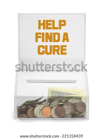 Help Find a Cure Donation Box Isolated on White Background.