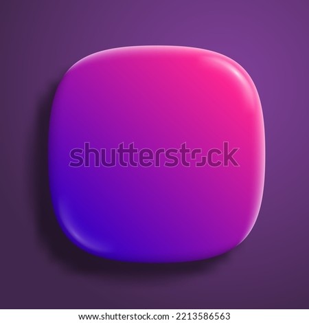 App icon superellipse, glossy vector background. 3D squircle button with purple neon holographic gradient and realistic soft shadow. Rounded rectangle shape for web and mobile applications Royalty-Free Stock Photo #2213586563