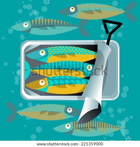Can of sardines. Vector illustration.