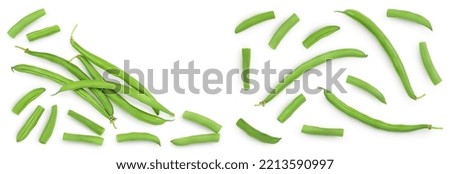 Green beans isolated on a white background, Top view with copy space for your text. Flat lay Royalty-Free Stock Photo #2213590997