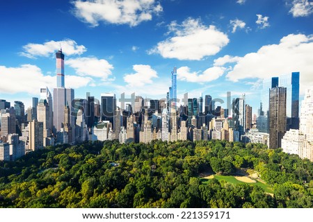 New York City - central park view to manhattan with park at sunny day - amazing birds view Royalty-Free Stock Photo #221359171