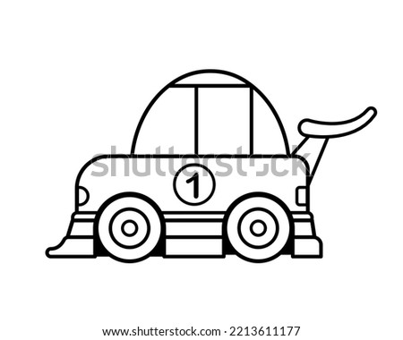 Cartoon race car. Coloring page for kids. Childish design for t shirt print, icon, logo, label, patch or sticker. Vector illustration
