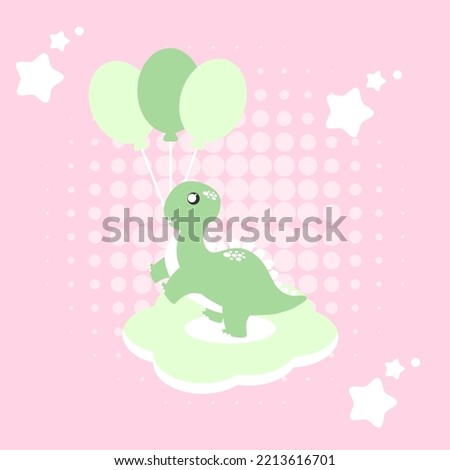 Cute cartoon dinosaur on pastel color background. Flat vector illustration.  