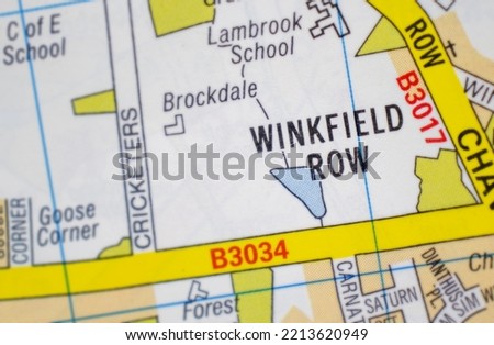 Winkfield Row village - Berkshire, United Kingdom colour atlas map town name