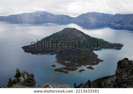 Scenic view of Crater lake from Watchman peak trailhead in Crater Lake National park, Oregon