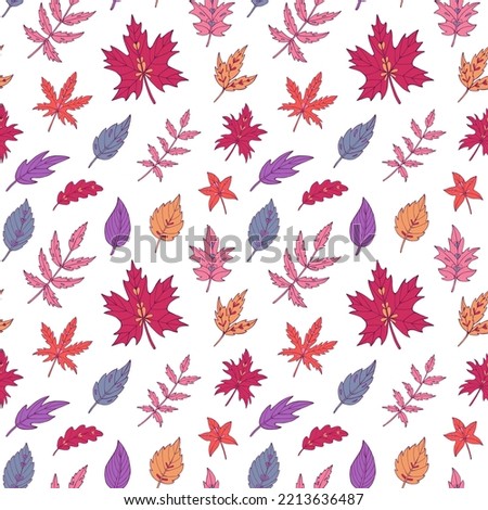 Autumn leaves seamless vector pattern. Falling colorful leaves. Autumnal background. Perfect for seasonal and Thanksgiving Day, greeting cards, textile, wrapping.