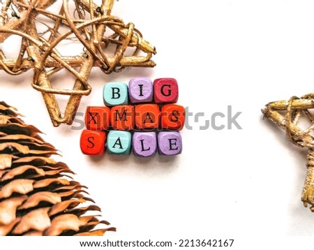 Creative Top view flat lay promotion composition Big Xmas sale text. 