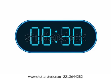 Vector flat illustration of a digital clock displaying 08.30 . Illustration of alarm with digital number design. Clock icon for hour, watch, alarm signs Royalty-Free Stock Photo #2213644383