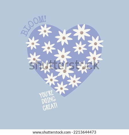 glitter shine polka daisy pattern flower heart love text line black and white tee slogan illustration art vector 
