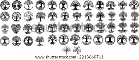 Tree of Life tribal vector black set Royalty-Free Stock Photo #2213660711