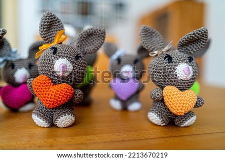 Amigurumi easter bunnys selfmade out of wool in the Bavarian Forest in Bavaria Germany