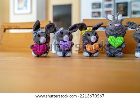 Amigurumi easter bunnys selfmade out of wool in the Bavarian Forest in Bavaria Germany