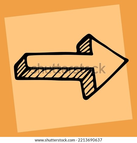 Arrow direction sigh, freehand drawing, vector hand drawn art. Hatched dimensional point.