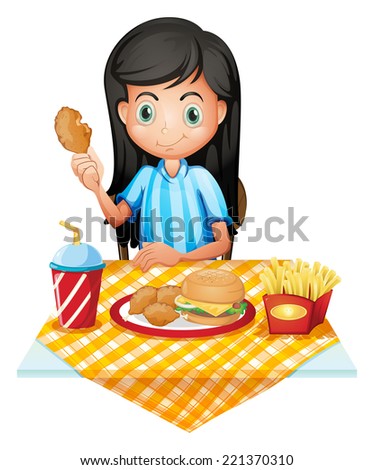 Illustration of a girl eating on a white background