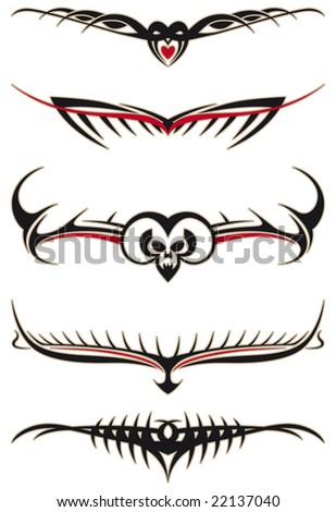 Tribal tattoos set with red elements