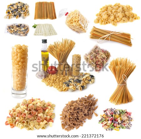 composite picture with colorful group of pasta