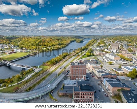 Early afternoon autumn aerial photo view of the City of Amsterdam New York.
