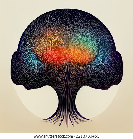 Abstract human brain on a beige background. Scientific neuroscience. Digital illustration.