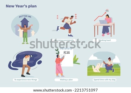 Informational illustration explaining New Year's goals. flat vector illustration.