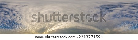 Overcast sky panorama on rainy day with Stratocumulus clouds in seamless spherical equirectangular format. Full zenith for use in 3D graphics, game and for aerial drone 360 degree panorama as sky dome