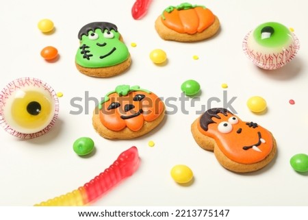 Concept of Halloween sweets, funny sweets, close up