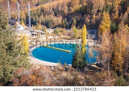 Reservoir for collecting mountain water at Medeu, Almaty, Kazahstan