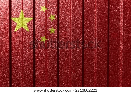 Textured flag of China on metal wall. Colorful natural abstract geometric background with lines.