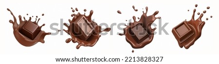 Chocolate splash in the center isolated on white background. Royalty-Free Stock Photo #2213828327