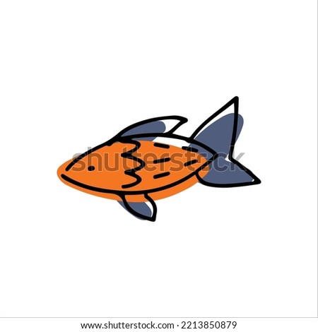 Vector folk art style. Folkart illustration with fish isolated