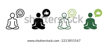 Emotional Harmony Balance Silhouette and Line Icon. Wellbeing Calm Rest Pictogram. Emotion Smile, Training Relax in Yoga Lotus Pose Icon. Good Mental State. Editable Stroke. Vector Illustration. Royalty-Free Stock Photo #2213855567