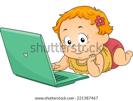 Illustration Featuring a Baby Girl Using a Laptop