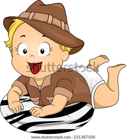 Illustration Featuring a Baby Girl Wearing a Safari Costume
