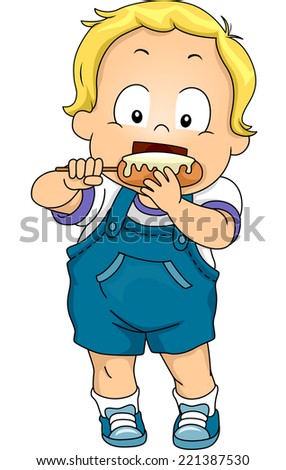 Illustration Featuring a Baby Boy Eating a Corn Dog