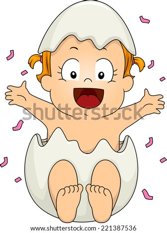 Illustration Featuring a Baby Girl wearing an Egg shell for Gender Reveal